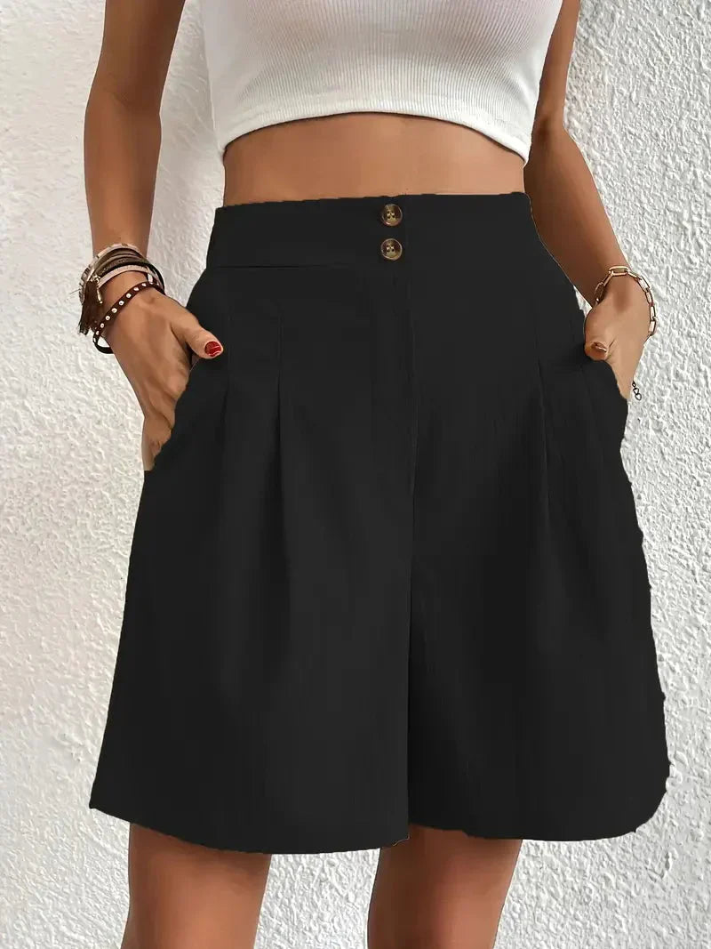 Shorts Baumwolle Leinen Hohe Taille Weites Bein main image 1