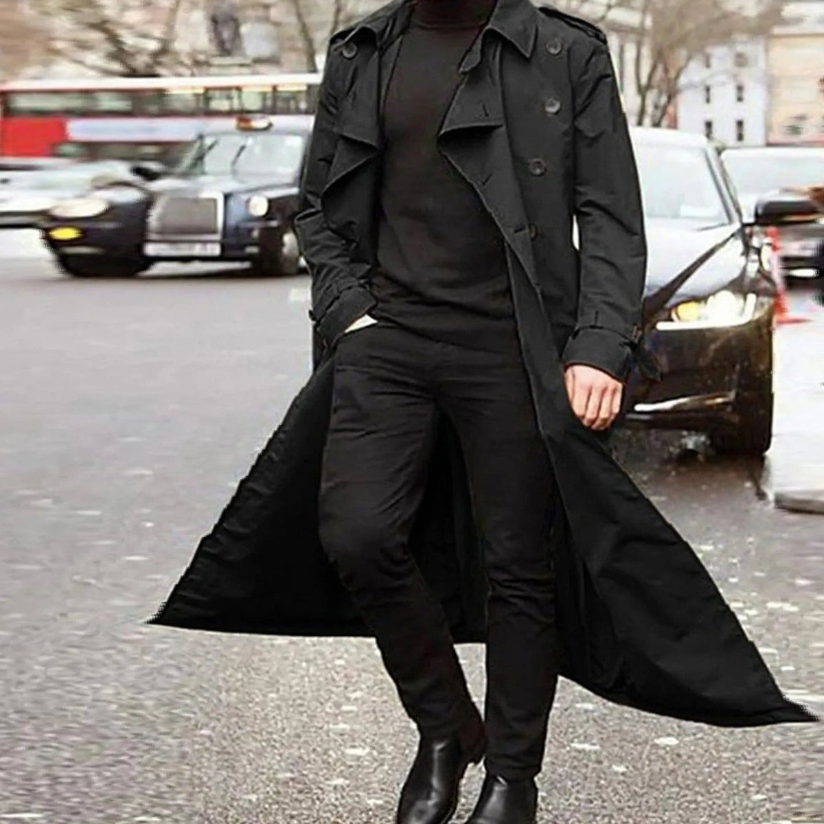 Heren trenchcoat van wolmix met ruitpatroon en revers