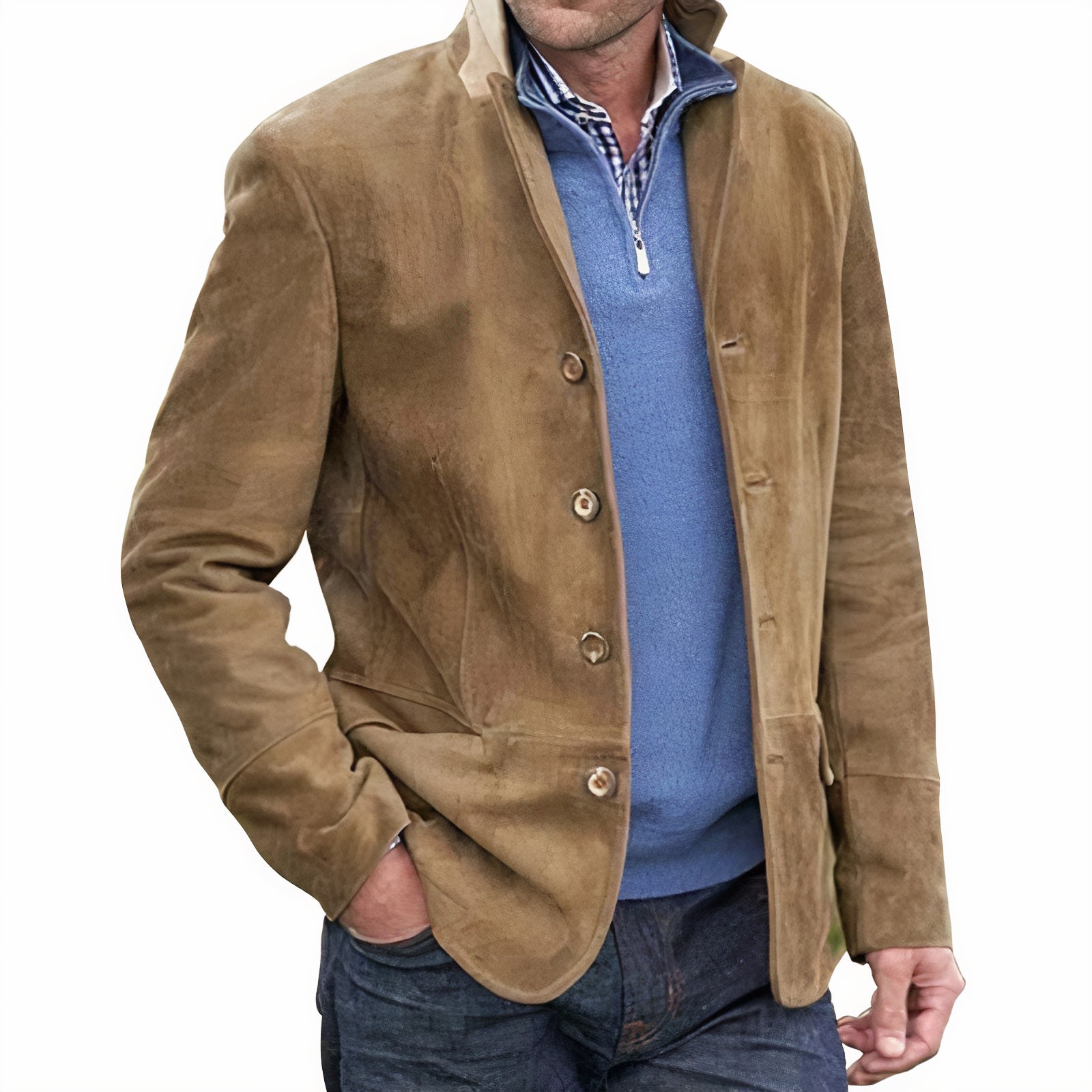 tussenjas-heren-suede-knoopsluiting-soepele-textuur-khaki