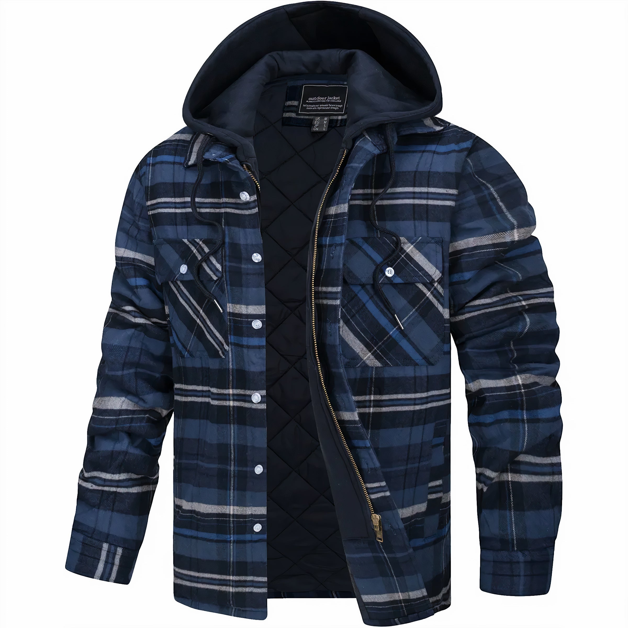 winterjas-heren-geruit-capuchon-robuuste-rits-zakken-donkerblauw-zwart