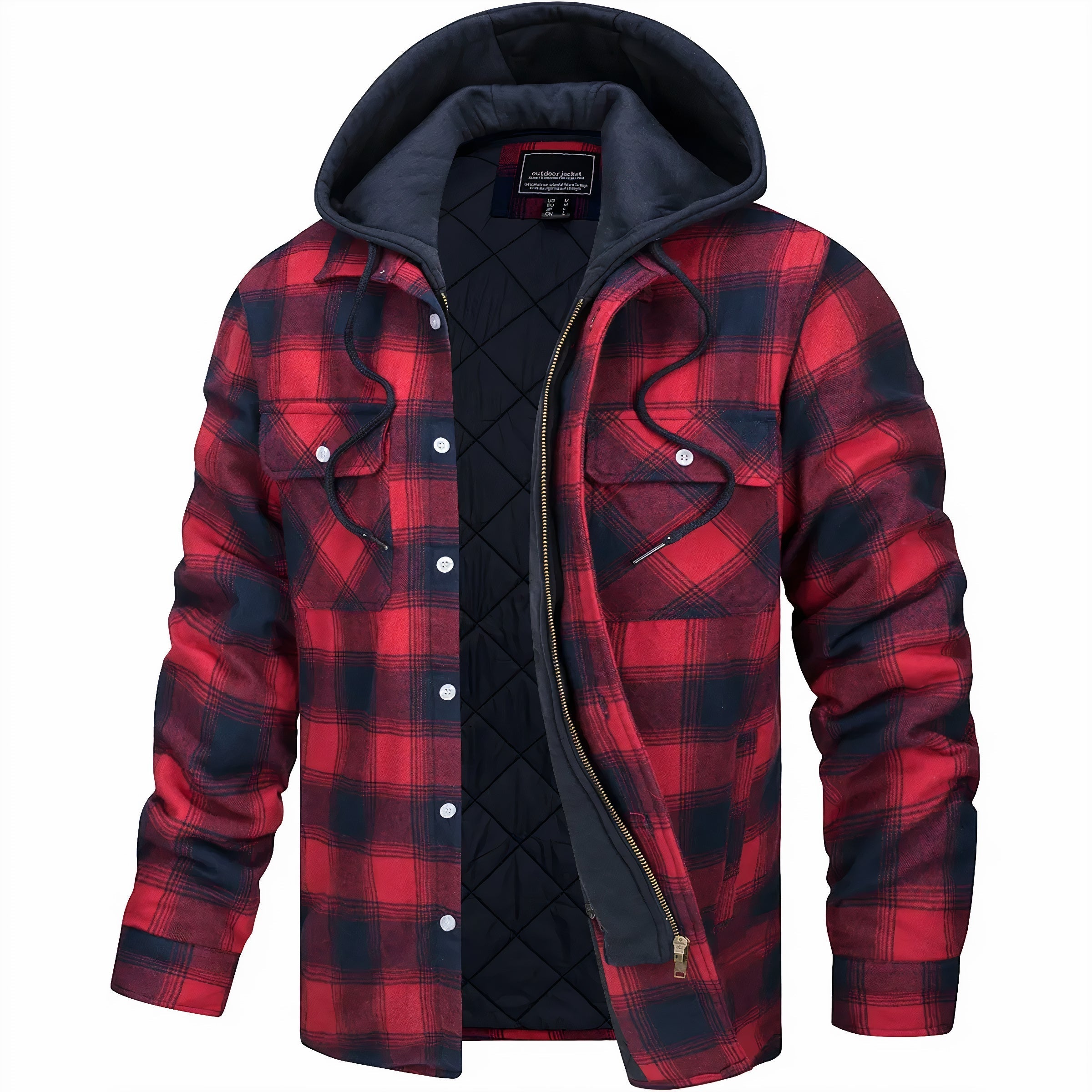 winterjas-heren-geruit-capuchon-robuuste-rits-zakken-rood