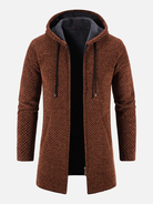 cardigan-heren-lange-pasvorm-verstelbare-capuchon-fleece-bruin-1