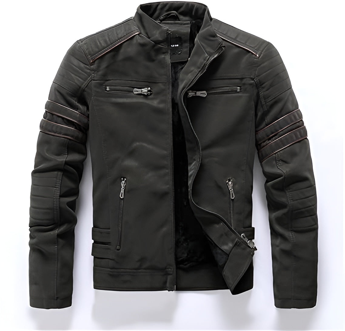 leren-jack-heren-ritsdetails-ademend-bescherming-wind-legergroen