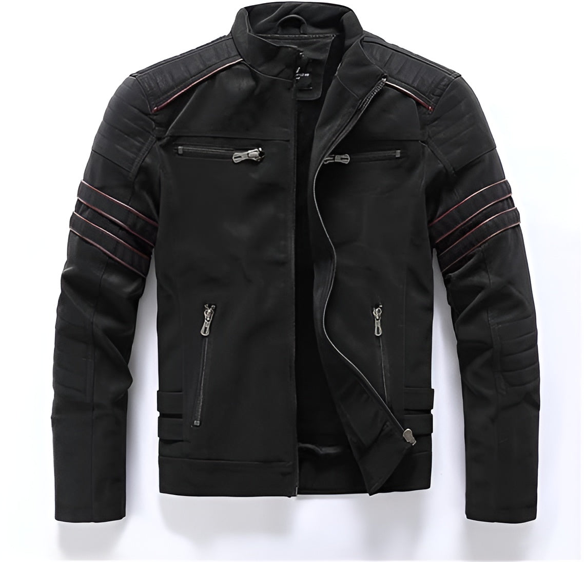 leren-jack-heren-ritsdetails-ademend-bescherming-wind-zwart