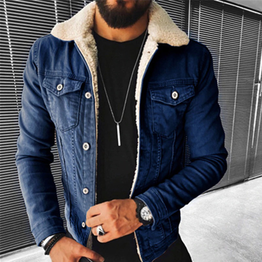 tussenjas-heren-denim-zachte-fleece-voering-warm-comfort-donkerblauw