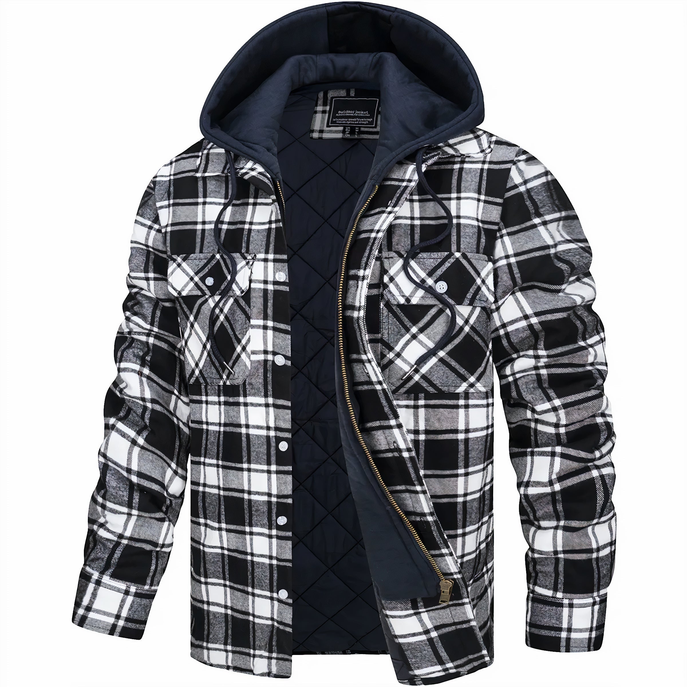 winterjas-heren-geruit-capuchon-robuuste-rits-zakken-zwart-wit